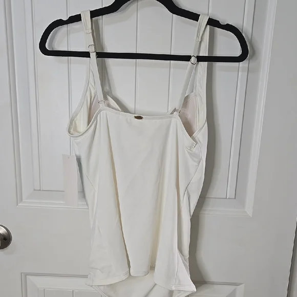 Soft Surroundings Sunsets Cream Ruched Swim Top Built-In Bra Adjustable Straps - Picture 4 of 7